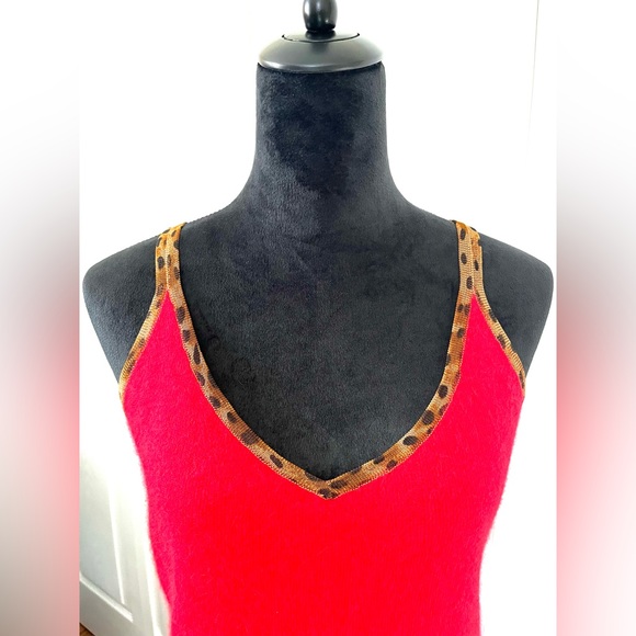 Carole Little Red Lambswool & Angora w/ Cheetah Print Tank Top sz Large - Picture 8 of 8